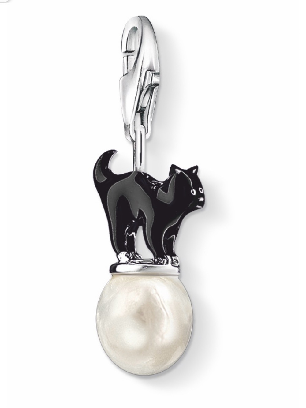Genuine Thomas Sabo 'Black Cat on Pearl' Sterling Silver Pendant Charm Very Rare